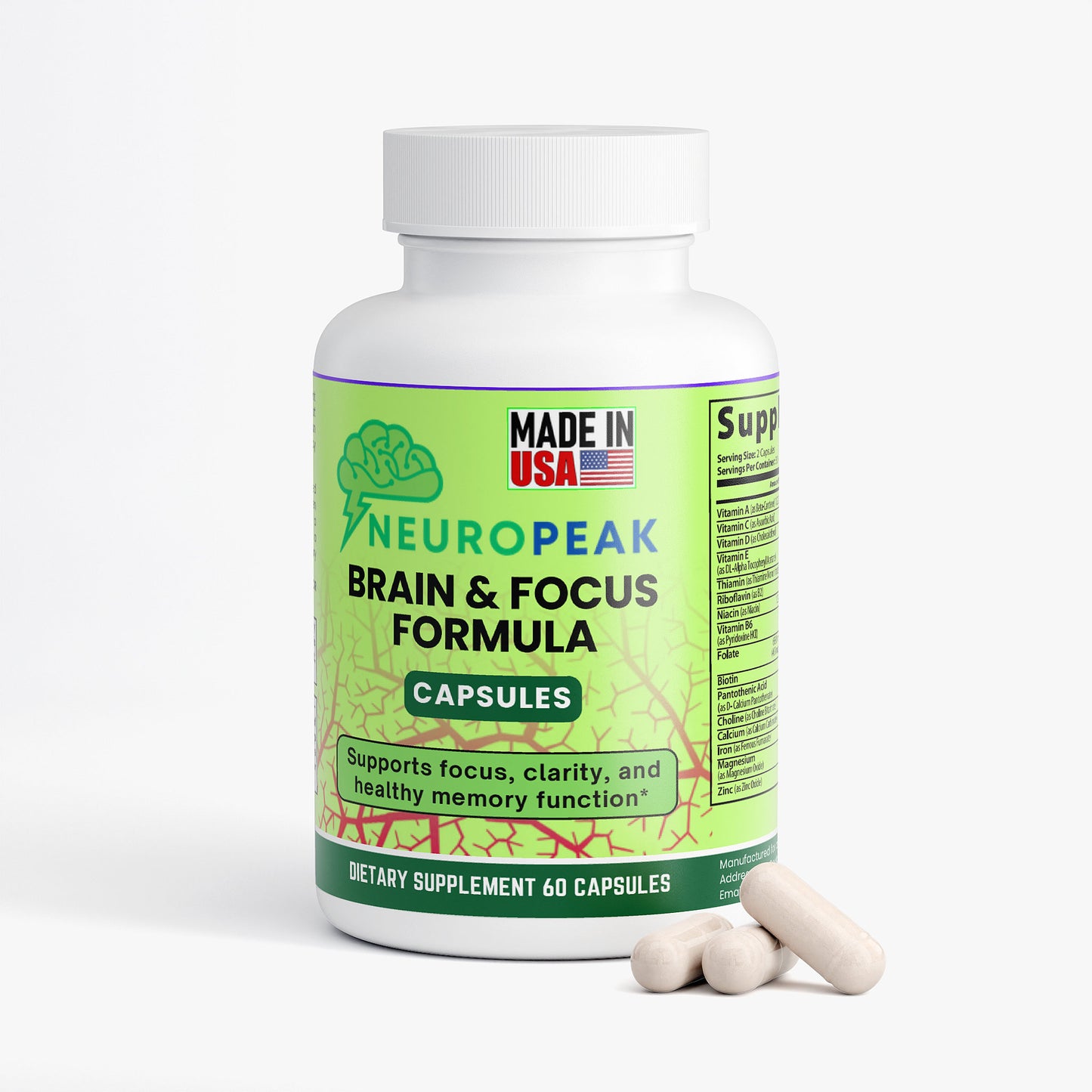 NeuroPeak Brain & Focus Formula – Nootropic Capsules for Mental Clarity, Memory Support, and Cognitive Performance