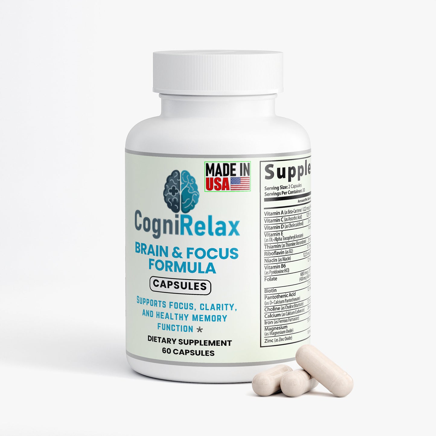 Cogni Relax Brain & Focus Formula – Nootropic Capsules for Mental Clarity, Memory Support, and Cognitive Performance