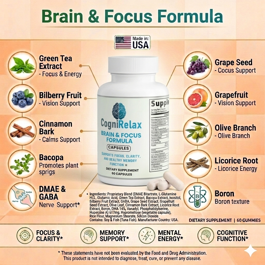 Cogni Relax Brain & Focus Formula – Nootropic Capsules for Mental Clarity, Memory Support, and Cognitive Performance
