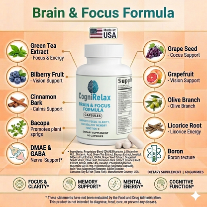 Cogni Relax Brain & Focus Formula – Nootropic Capsules for Mental Clarity, Memory Support, and Cognitive Performance
